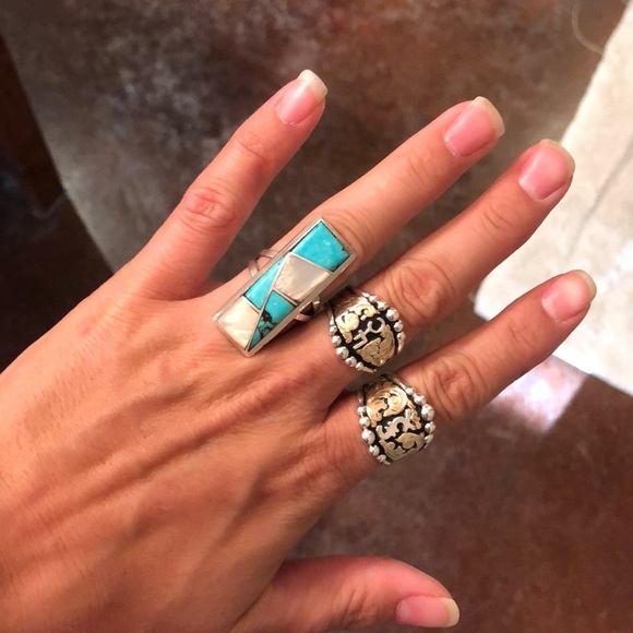 Jewelry - Stamped turquoise and pearl sterling ring
